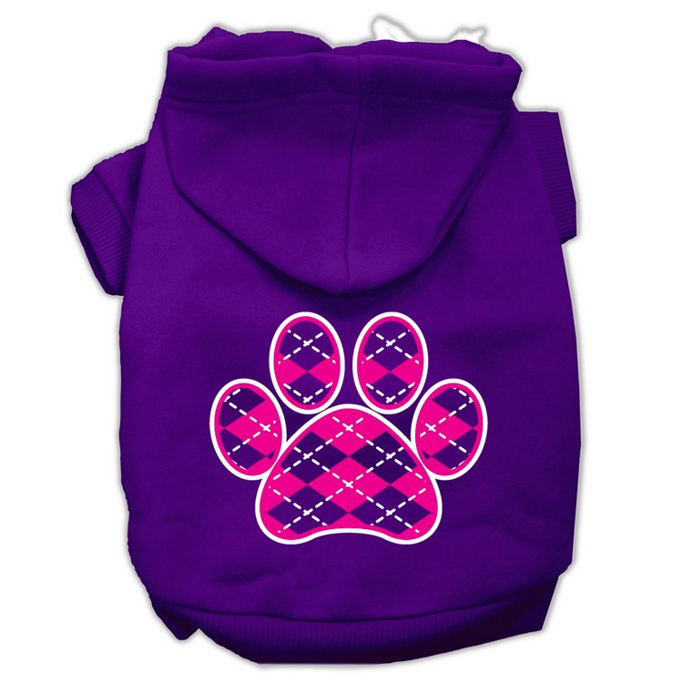 Argyle Paw Pink Screen Print Pet Hoodies Purple Size Med