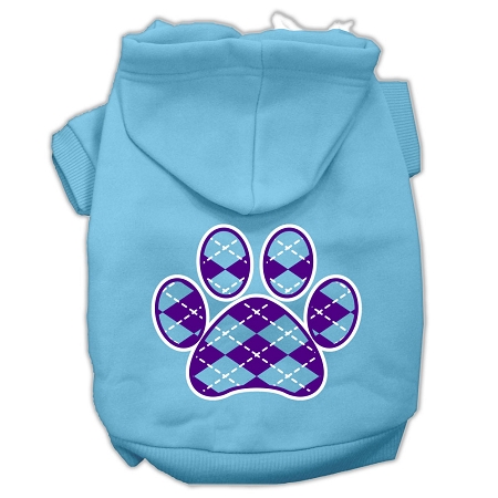 Argyle Paw Purple Screen Print Pet Hoodies Baby Blue Size XS