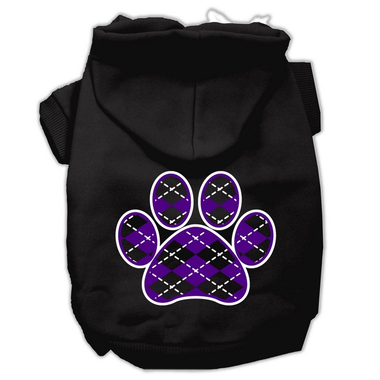 Argyle Paw Purple Screen Print Pet Hoodies Black Size XS