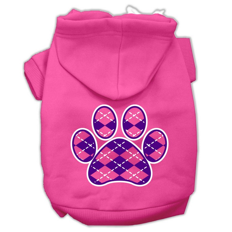 Argyle Paw Purple Screen Print Pet Hoodies Bright Pink Size Lg