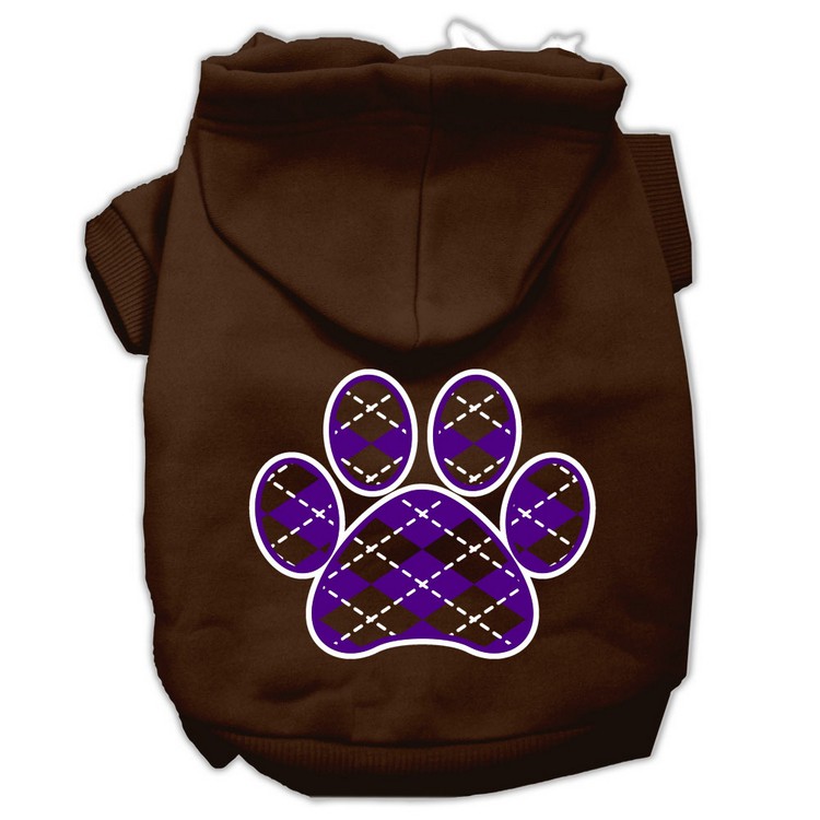 Argyle Paw Purple Screen Print Pet Hoodies Brown Size XS