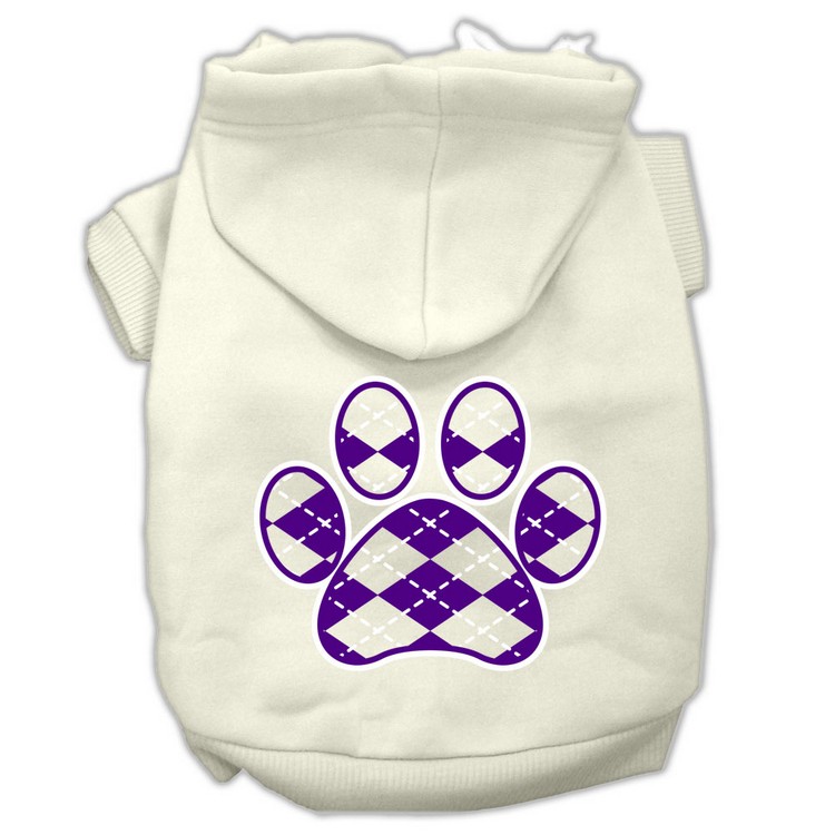 Argyle Paw Purple Screen Print Pet Hoodies Cream Size XS