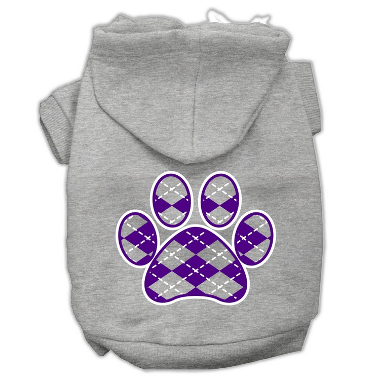 Argyle Paw Purple Screen Print Pet Hoodies Grey Size Sm