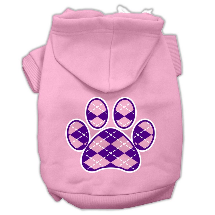 Argyle Paw Purple Screen Print Pet Hoodies Light Pink Size XS