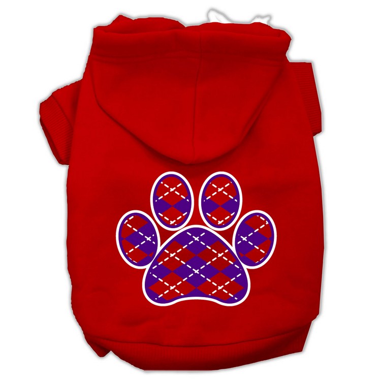 Argyle Paw Purple Screen Print Pet Hoodies Red Size Med