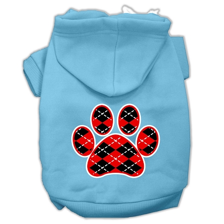 Argyle Paw Red Screen Print Pet Hoodies Baby Blue Size Lg