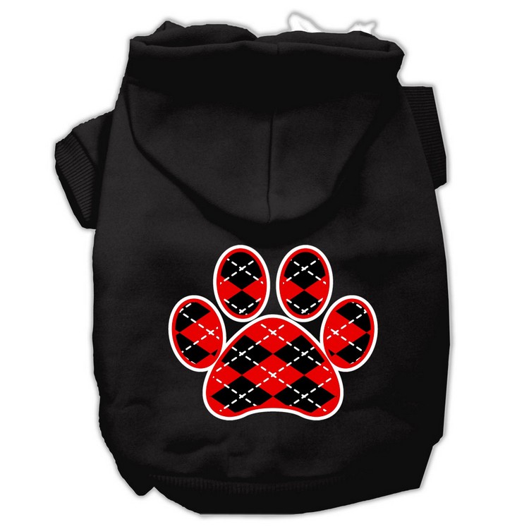 Argyle Paw Red Screen Print Pet Hoodies Black Size Sm