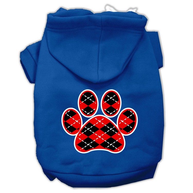 Argyle Paw Red Screen Print Pet Hoodies Blue Size XS