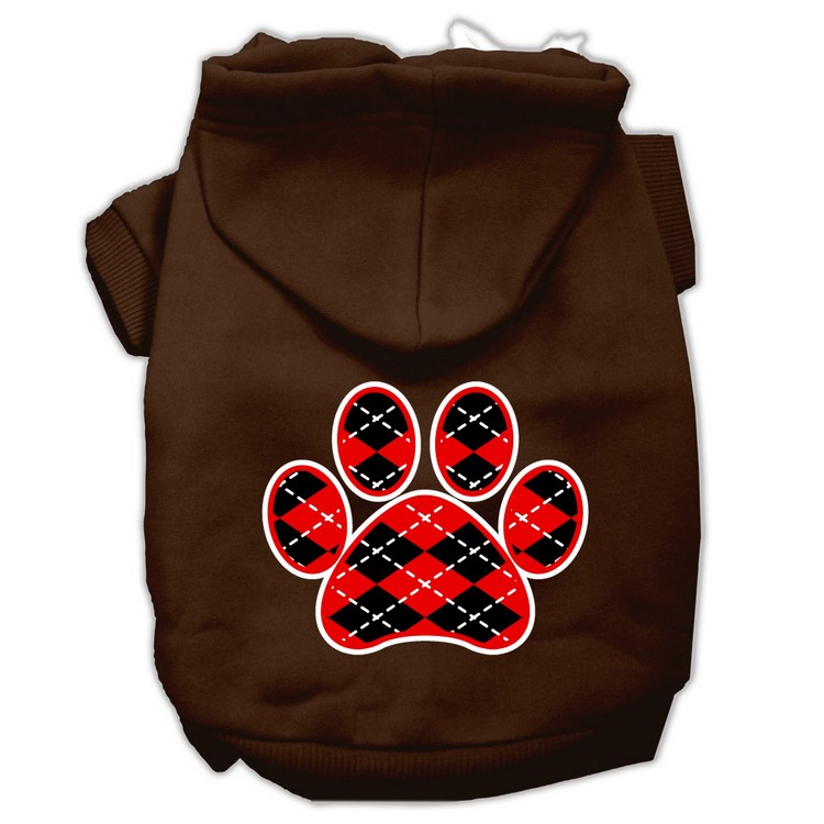 Argyle Paw Red Screen Print Pet Hoodies Brown Size XXXL