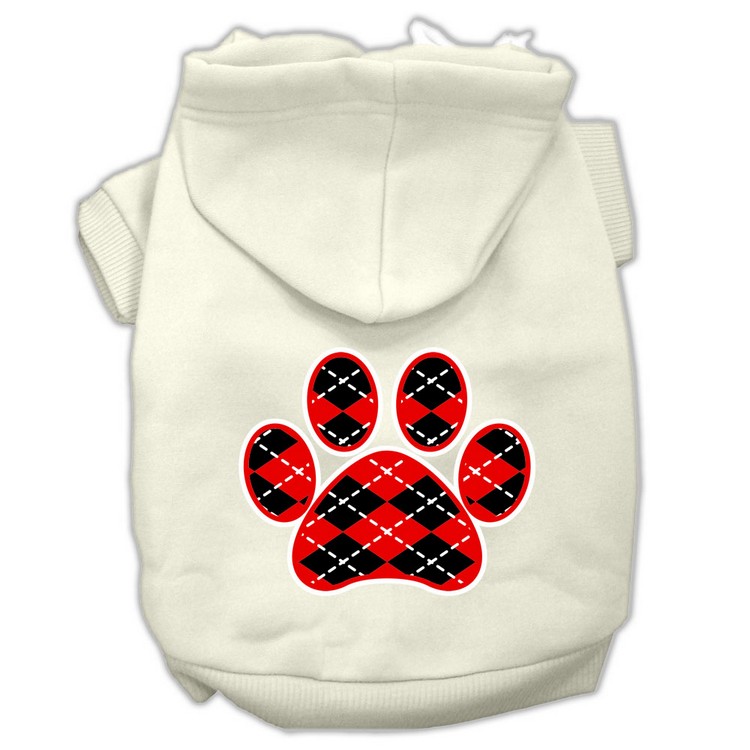 Argyle Paw Red Screen Print Pet Hoodies Cream Size XS