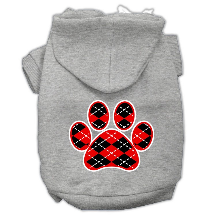 Argyle Paw Red Screen Print Pet Hoodies Grey Size Sm