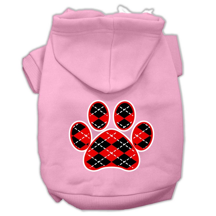 Argyle Paw Red Screen Print Pet Hoodies Light Pink Size Med