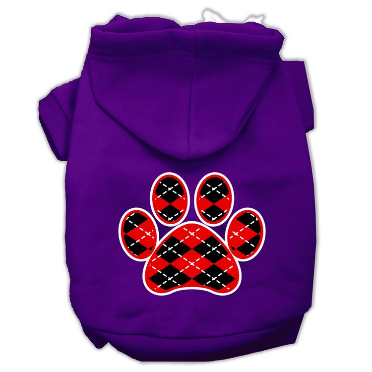 Argyle Paw Red Screen Print Pet Hoodies Purple Size XL