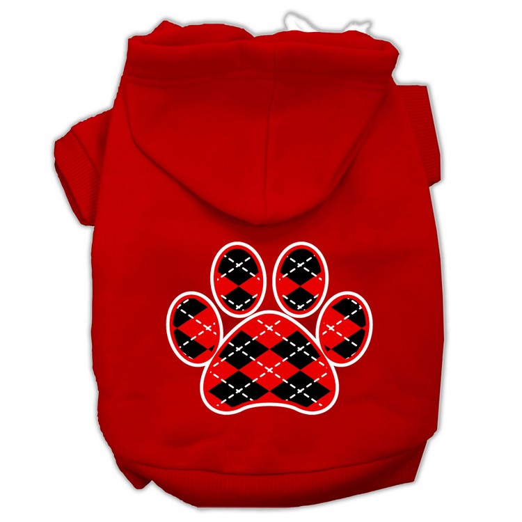 Argyle Paw Red Screen Print Pet Hoodies Red Size XS