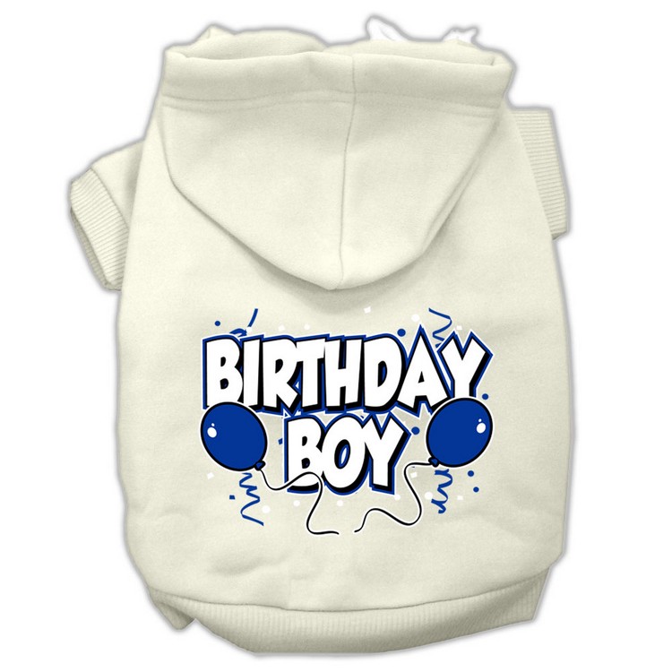 Birthday Boy Screen Print Pet Hoodies Cream Size Sm