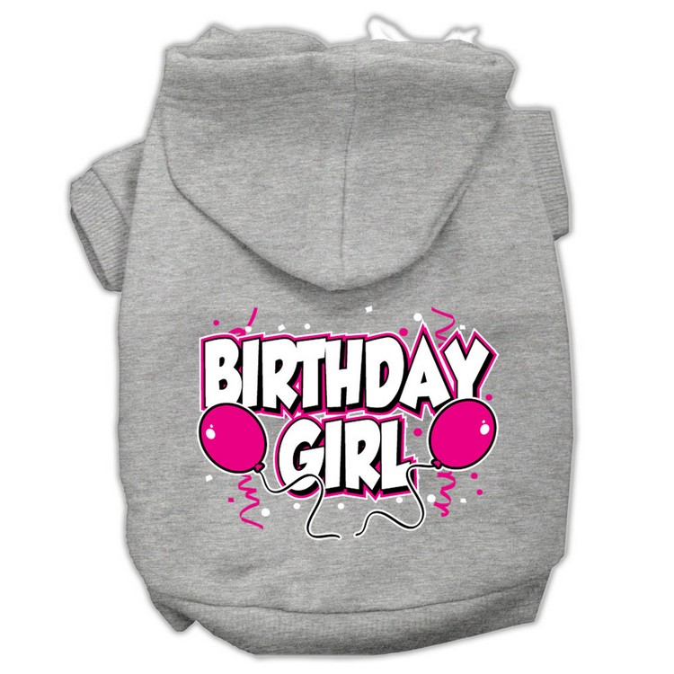 Birthday Girl Screen Print Pet Hoodies Grey Size Med