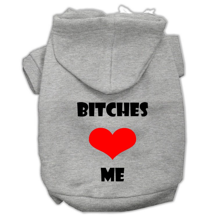 Bitches Love Me Screen Print Pet Hoodies Grey Size XXL