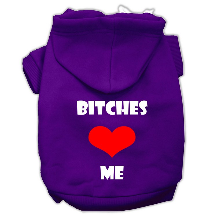 Bitches Love Me Screen Print Pet Hoodies Purple Size XS