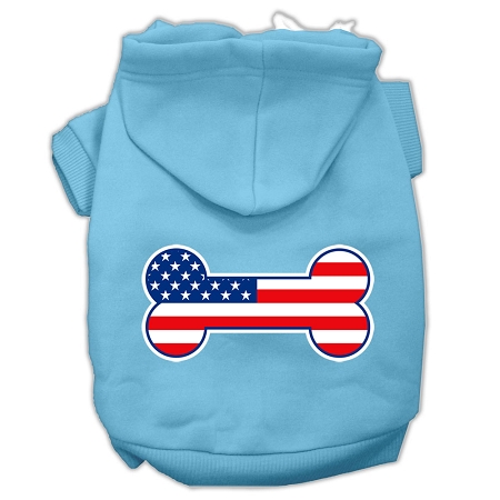 Bone Shaped American Flag Screen Print Pet Hoodies Baby Blue XS