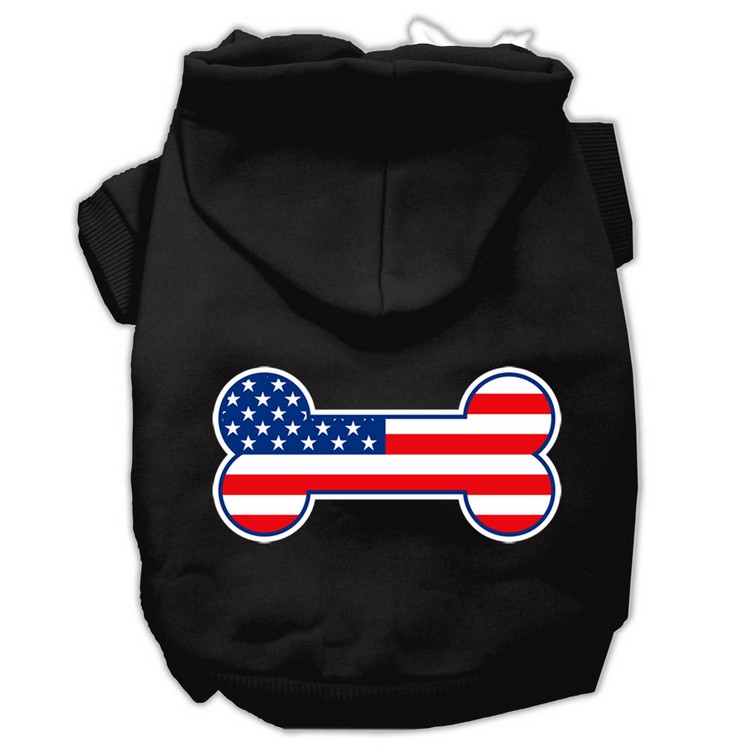 Bone Shaped American Flag Screen Print Pet Hoodies Black Size Sm