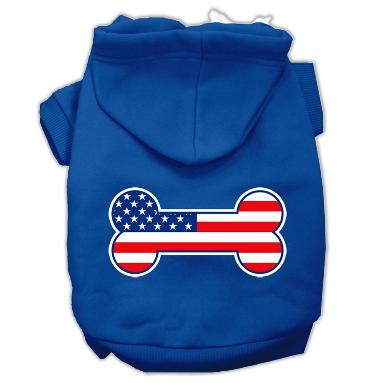 Bone Shaped American Flag Screen Print Pet Hoodies Blue Size Sm