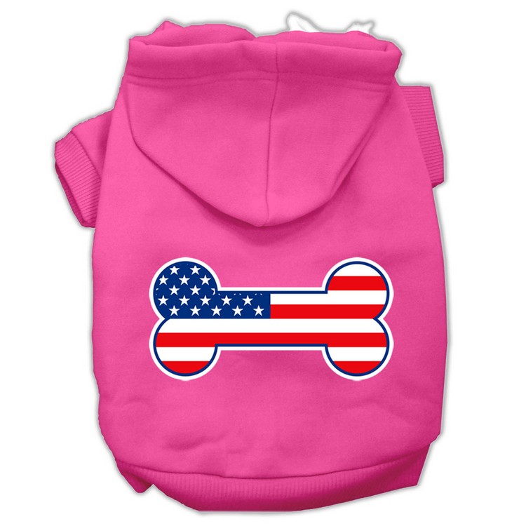 Bone Shaped American Flag Screen Print Pet Hoodies Bright Pink Size S