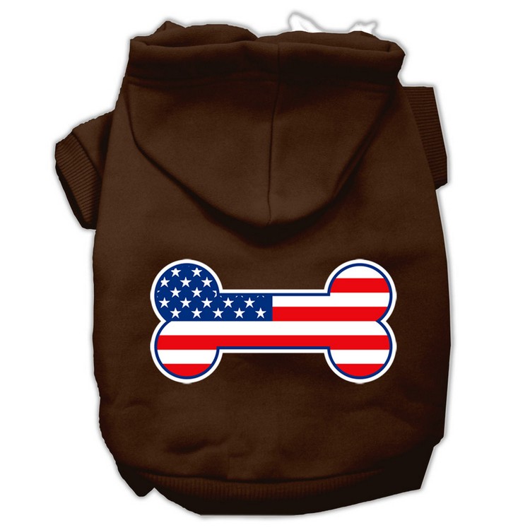 Bone Shaped American Flag Screen Print Pet Hoodies Brown Size XS