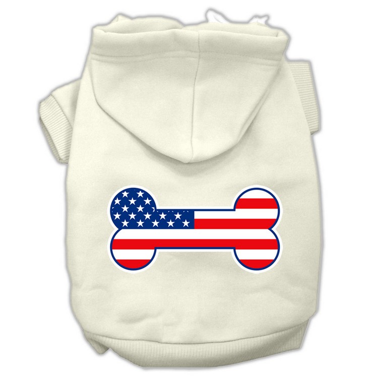 Bone Shaped American Flag Screen Print Pet Hoodies Cream Size XS