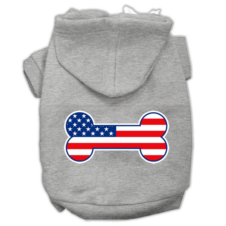 Bone Shaped American Flag Screen Print Pet Hoodies Grey Size XS