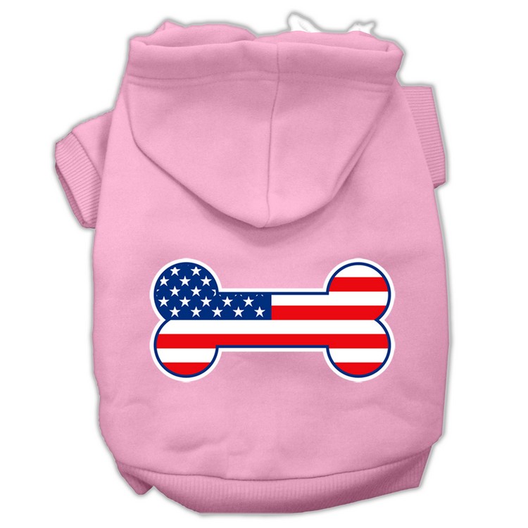 Bone Shaped American Flag Screen Print Pet Hoodies Light Pink Size XS