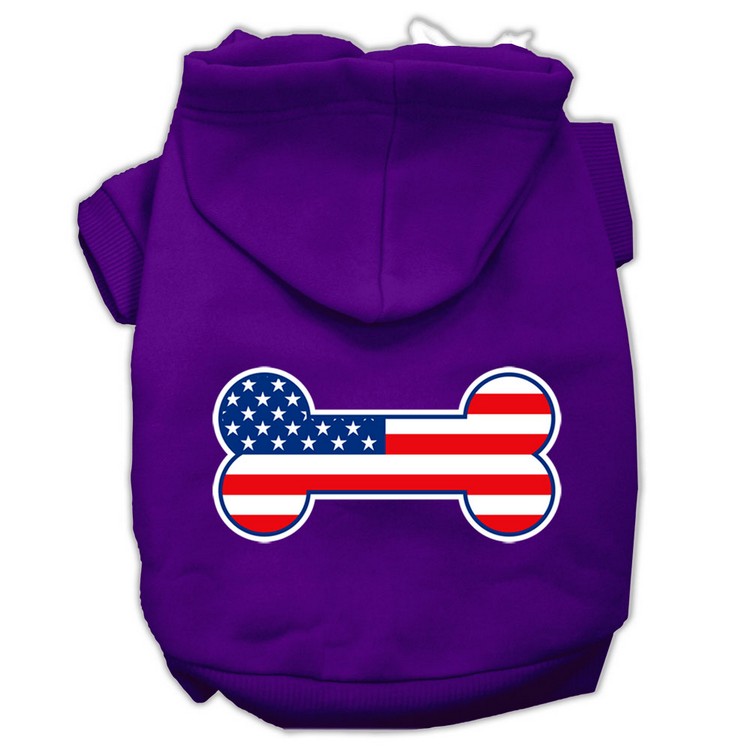 Bone Shaped American Flag Screen Print Pet Hoodies Purple Size XS