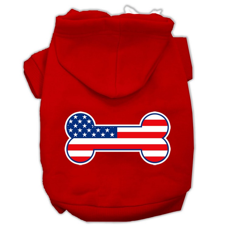 Bone Shaped American Flag Screen Print Pet Hoodies Red Size XS