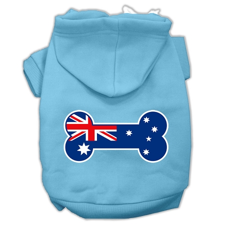 Bone Shaped Australian Flag Screen Print Pet Hoodies Baby Blue XS