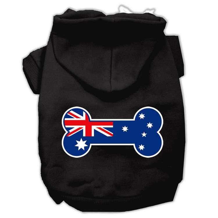 Bone Shaped Australian Flag Screen Print Pet Hoodies Black XS