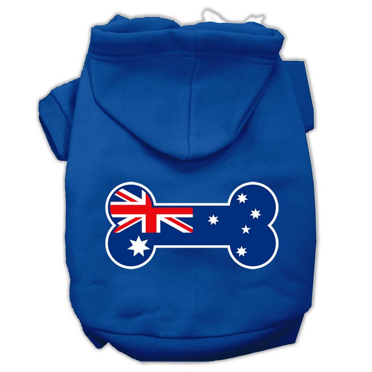 Bone Shaped Australian Flag Screen Print Pet Hoodies Blue Size XS