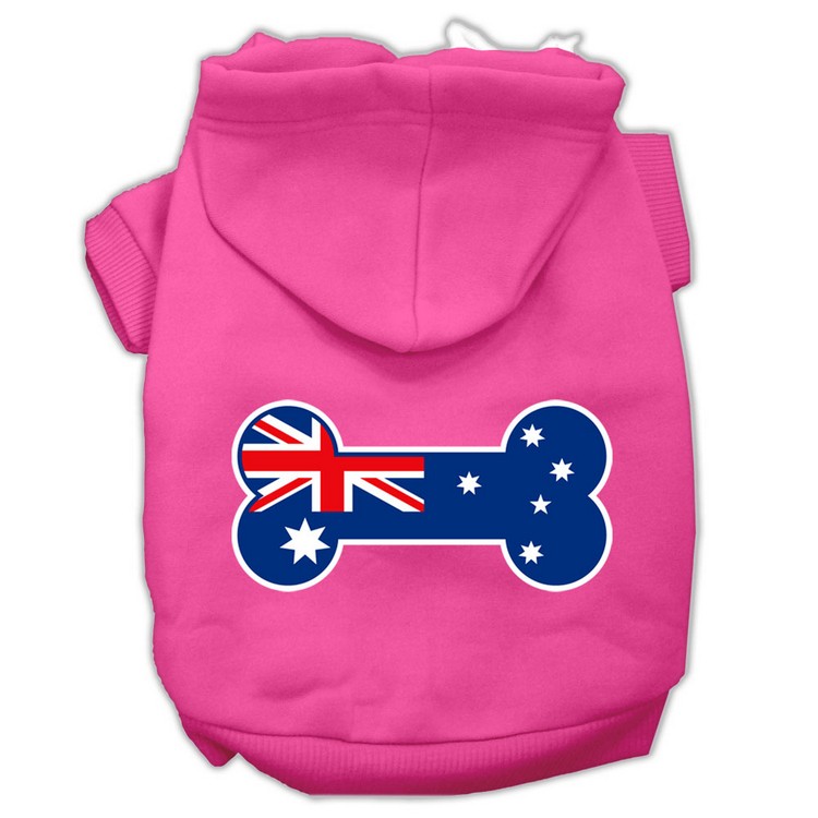 Bone Shaped Australian Flag Screen Print Pet Hoodies Bright Pink Size XS