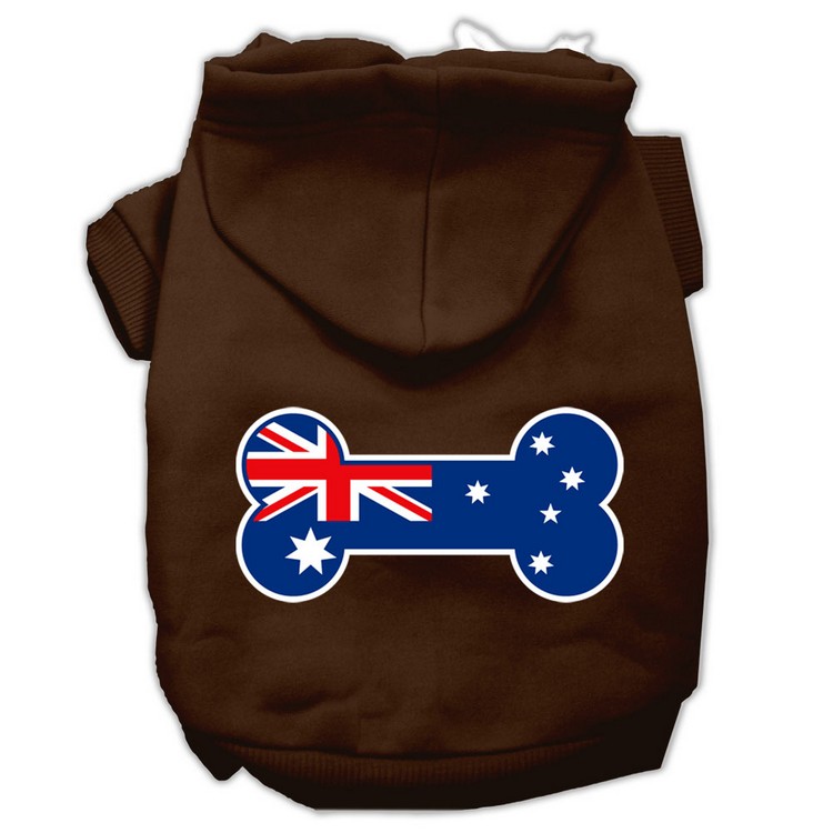 Bone Shaped Australian Flag Screen Print Pet Hoodies Brown Size XS