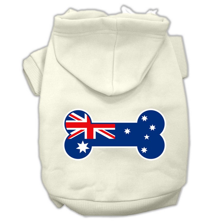 Bone Shaped Australian Flag Screen Print Pet Hoodies Cream Size XS