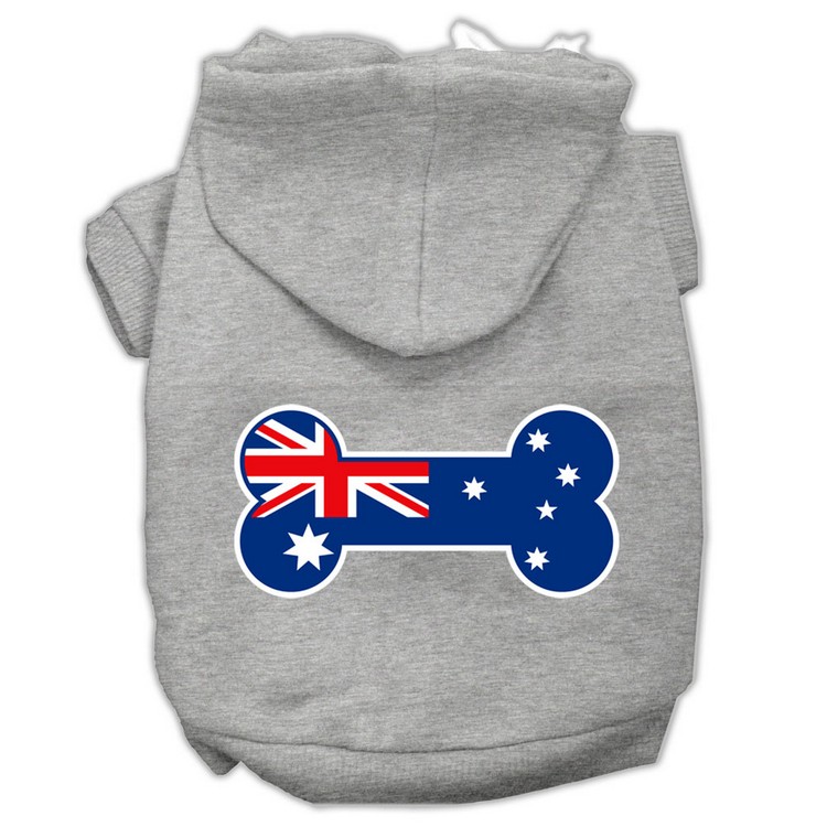 Bone Shaped Australian Flag Screen Print Pet Hoodies Grey XS