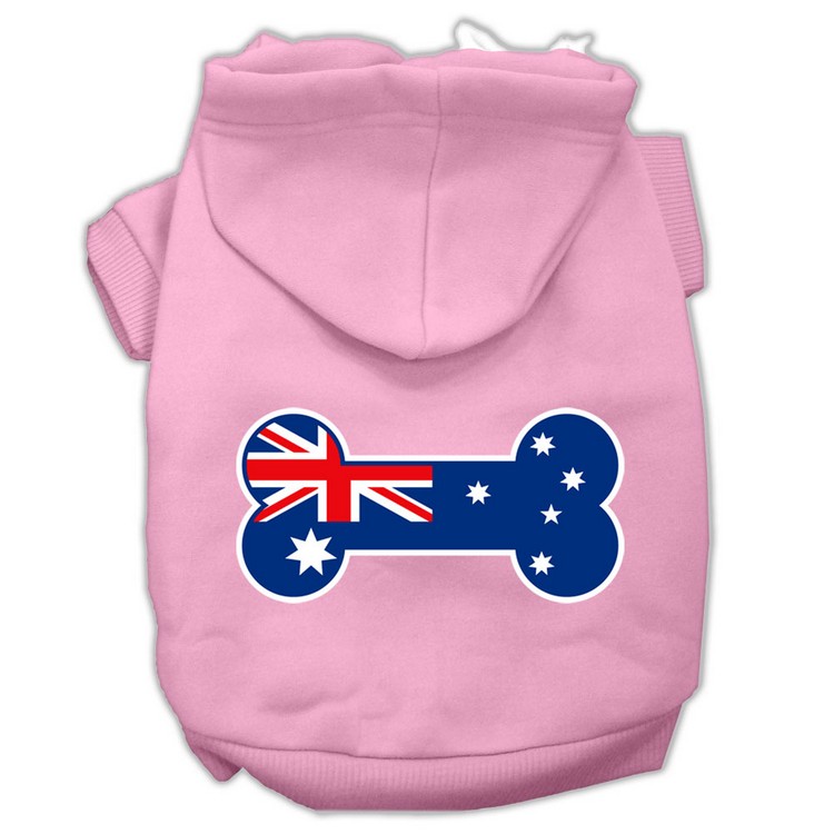 Bone Shaped Australian Flag Screen Print Pet Hoodies Light Pink Size XS