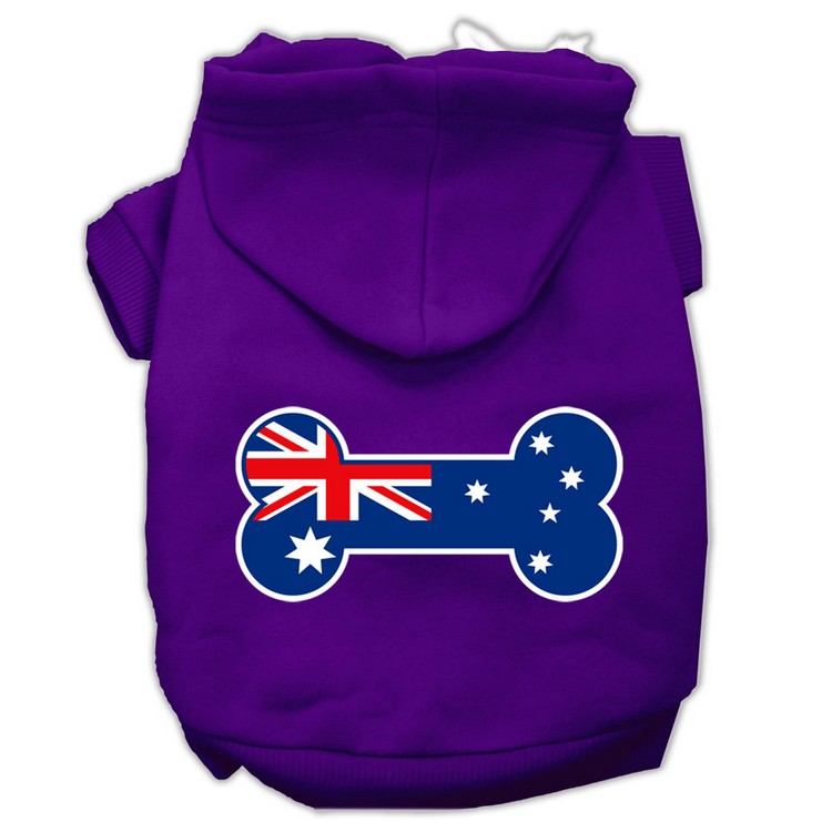 Bone Shaped Australian Flag Screen Print Pet Hoodies Purple XS