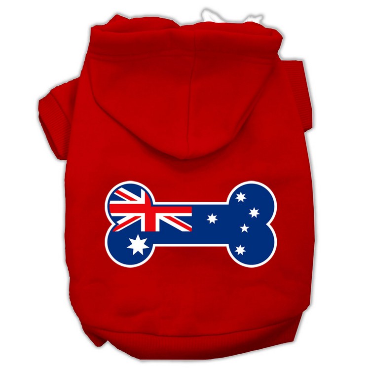 Bone Shaped Australian Flag Screen Print Pet Hoodies Red Size XS