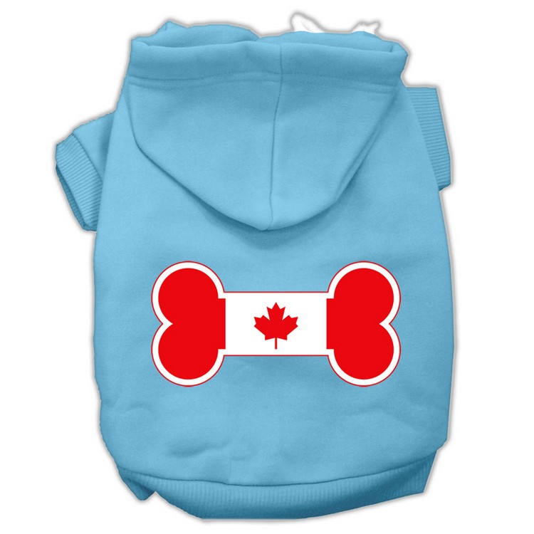 Bone Shaped Canadian Flag Screen Print Pet Hoodies Baby Blue XS