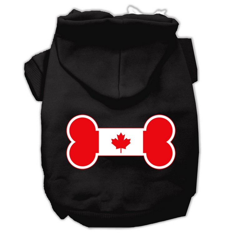 Bone Shaped Canadian Flag Screen Print Pet Hoodies Black XS