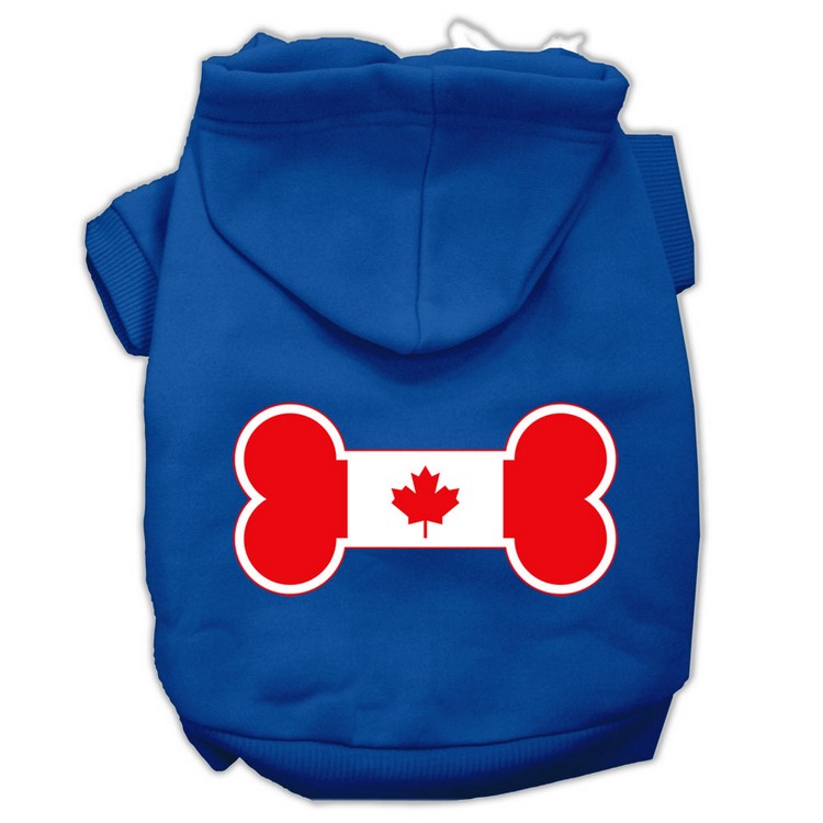 Bone Shaped Canadian Flag Screen Print Pet Hoodies Blue S