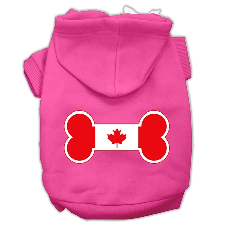 Bone Shaped Canadian Flag Screen Print Pet Hoodies Bright Pink XS