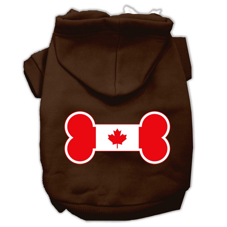 Bone Shaped Canadian Flag Screen Print Pet Hoodies Brown Size Sm