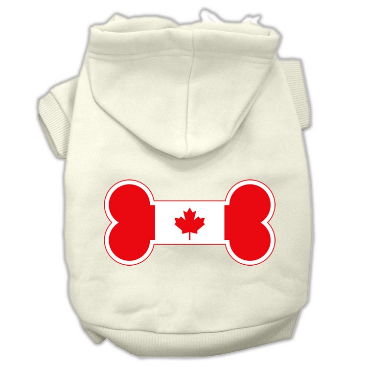 Bone Shaped Canadian Flag Screen Print Pet Hoodies Cream M