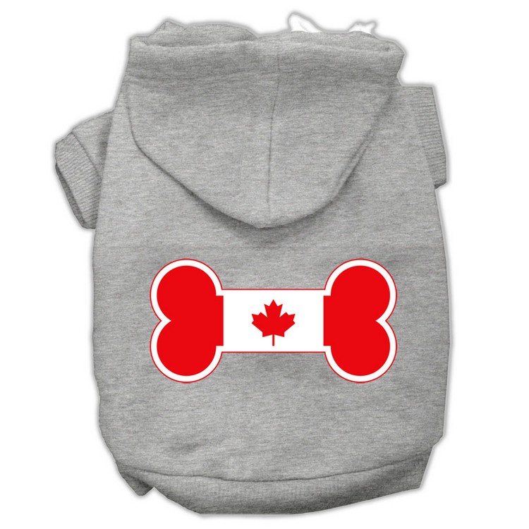 Bone Shaped Canadian Flag Screen Print Pet Hoodies Grey XS