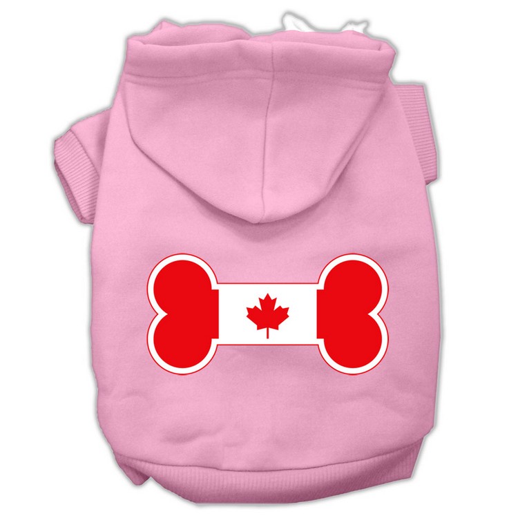 Bone Shaped Canadian Flag Screen Print Pet Hoodies Light Pink Size XS